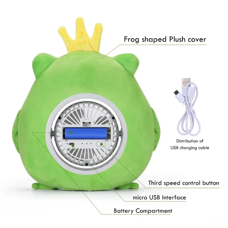 Boneka Lembut Mewah Eksterior Dapat Disesuaikan Sudut 45 ° Baterai 1200MAH Kipas USB Perangkat Pendingin Hadiah Mainan Musim