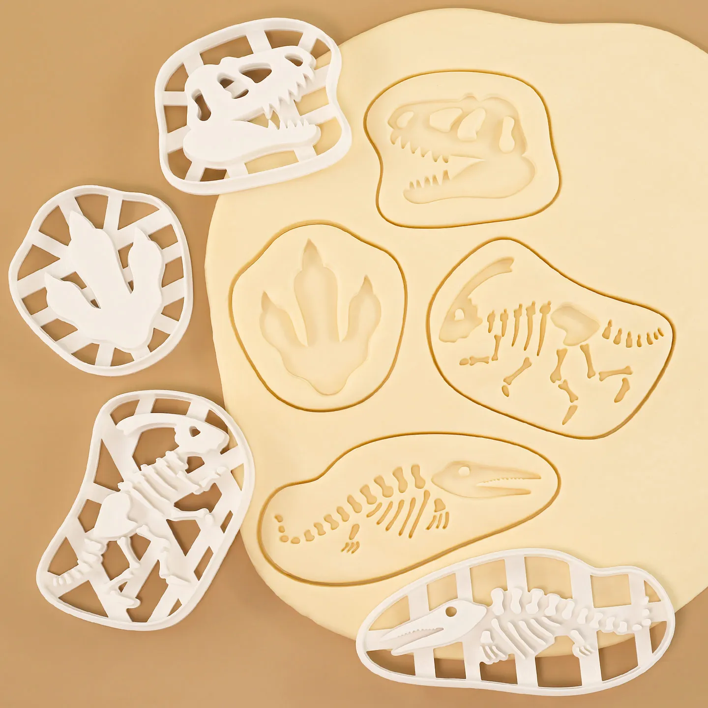 4 Pcs Dinosaur Cookie Cutter Cute Dinosaur Fossil Footprint Fondant Shape Sugar Icing Baking Molds for Christmas, Birthday Decor