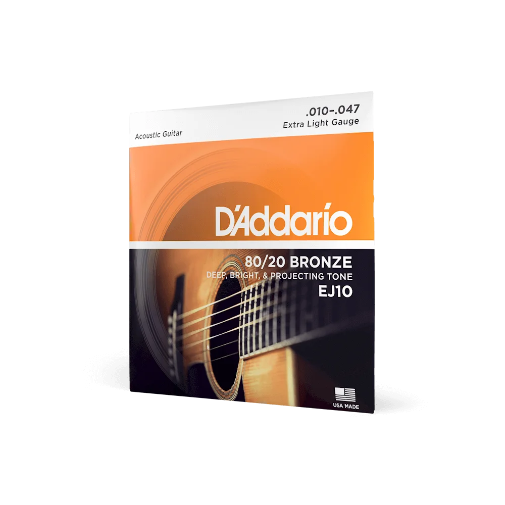 EJ10 10-47 Acoustic Guitar Strings 80/20 Bronze Musical Instrument Parts Deep Bright Projecting Tone Extra Light Free Postage