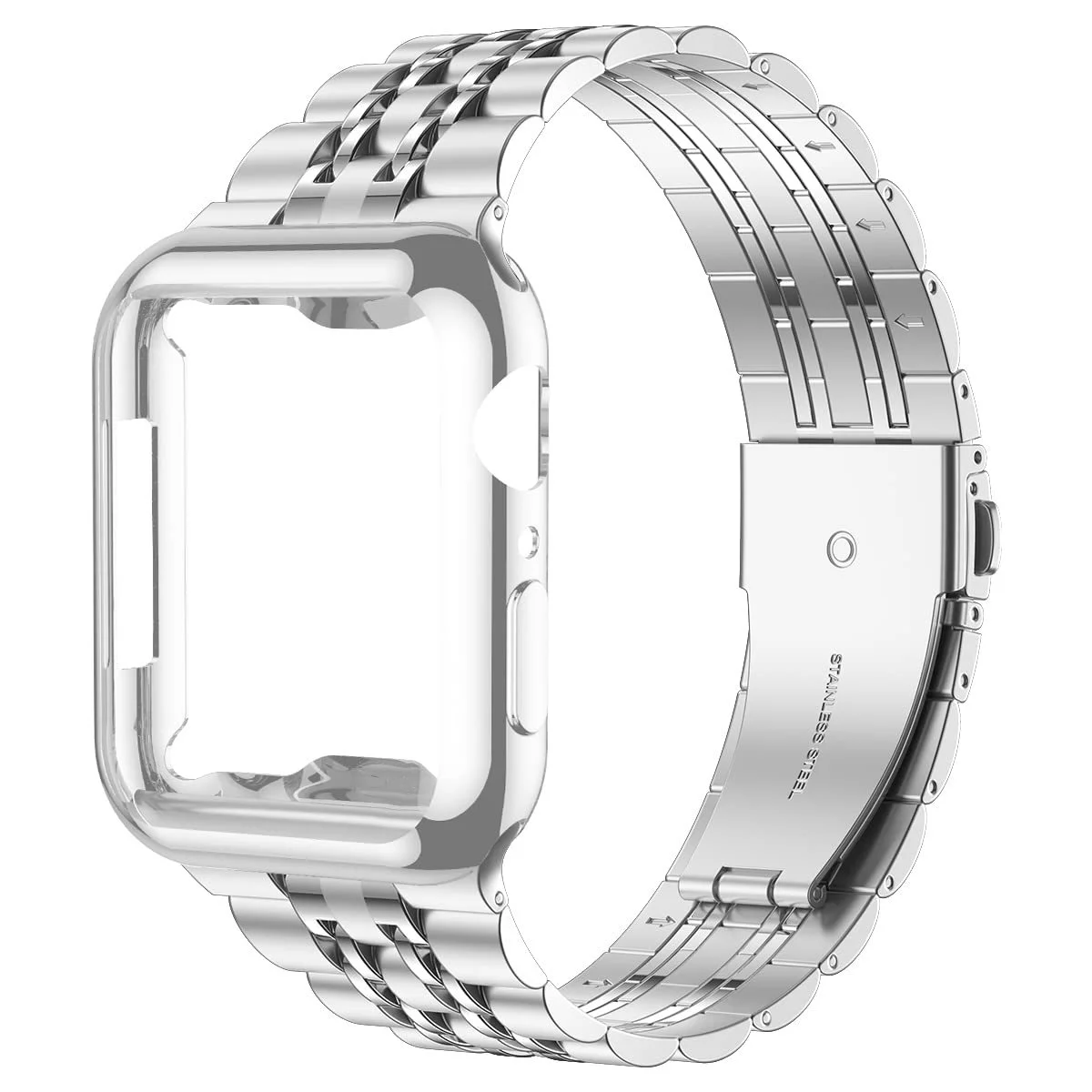 حزام معدني وقذيفة لينة من البولي يوريثان لساعة أبل ، سوار من الفولاذ المقاوم للصدأ ل iWatch 6 ، 5 ، 4 ، SE ، 9 ، 8 ، 7 ، 45 مللي متر ، 41 مللي متر ، الترا 49 مللي متر ، 44 مللي متر, 42 مللي متر, 40 مللي متر