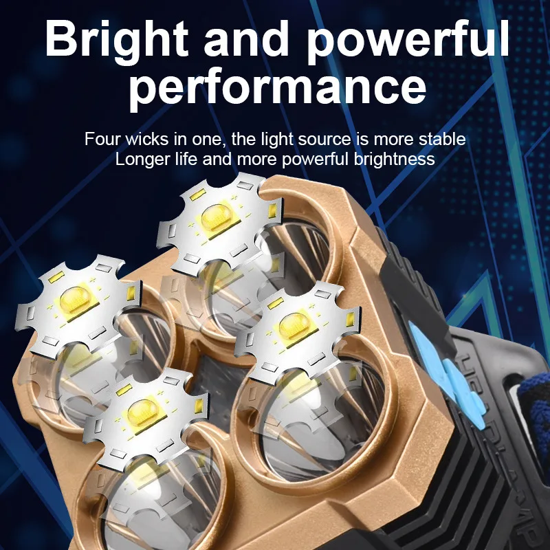 Super bright 4Led Headlamp USB Rechargeable Headlight Long-range Head Torch Red Light Outdoor Riding Flashlight Built-in battery