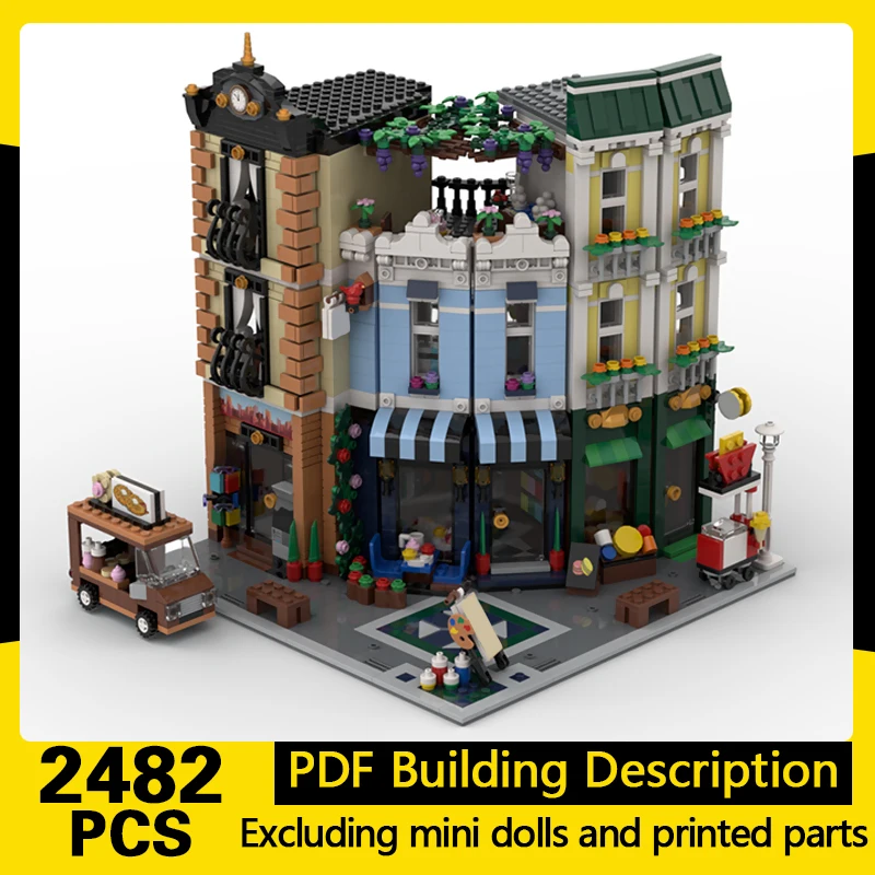 

City Street View Model MOC Building Bricks Corner Street Center Modular Technology Gifts Holiday Assemble Children Toys Suit
