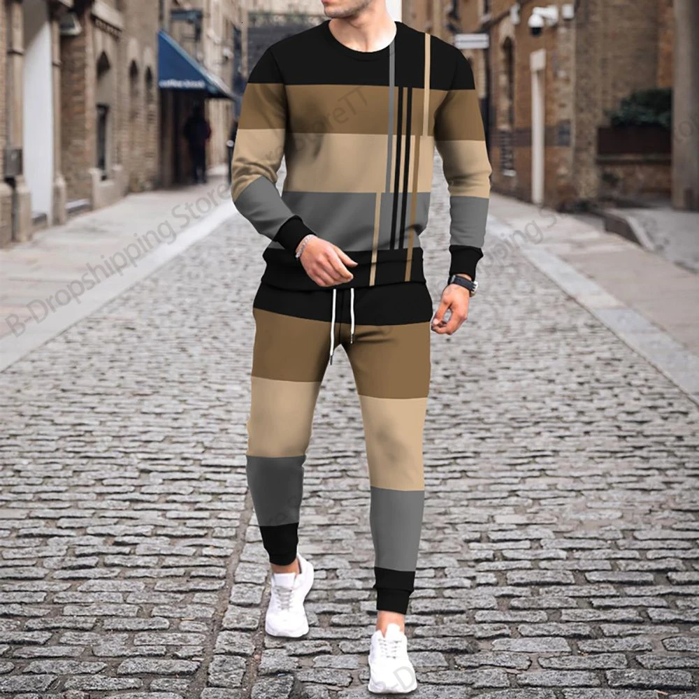 

Vintage Grid Patchwork 3d Print Men Tracksuit 2 Pcs Outfits Sweatsuit Long Sleeve T-shirt Pants Sets Drawstring Pant Suit Sports