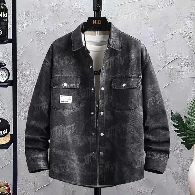 

Высококачественная мужская джинсовая рубашка, весна 2024, свободные повседневные рубашки с длинными рукавами, модные универсальные топы, мужская одежда