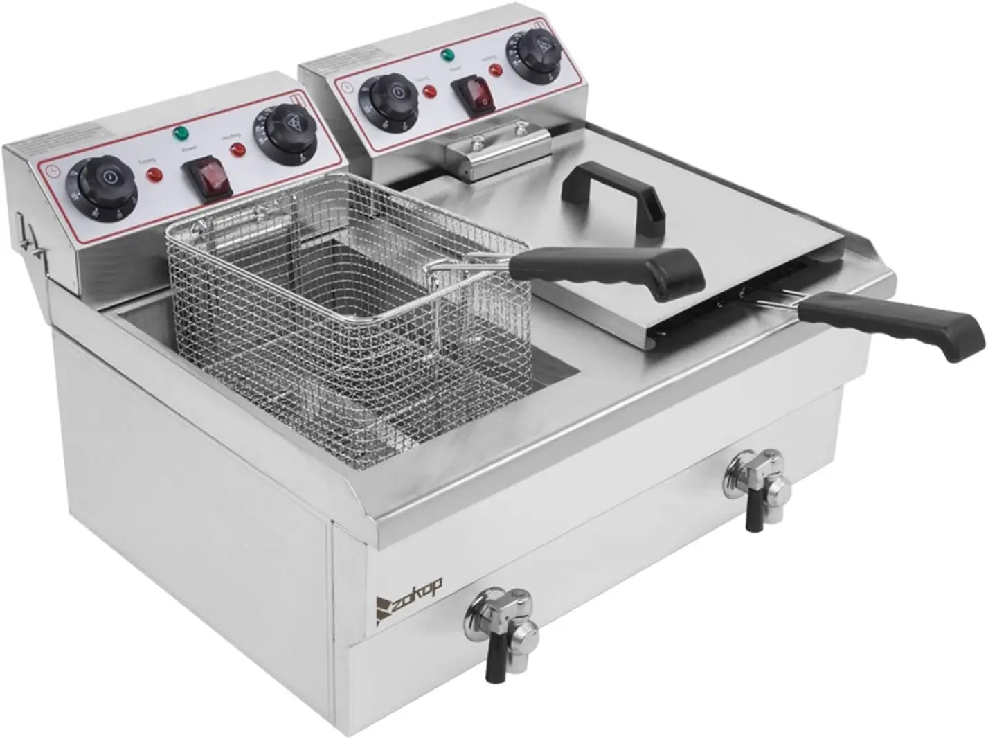 

Electric Deep Fryer with Time Control & Oil Filtration, Countertop Dual Tank Fryers w/Drain & Temperature Control &Baskets & Lid