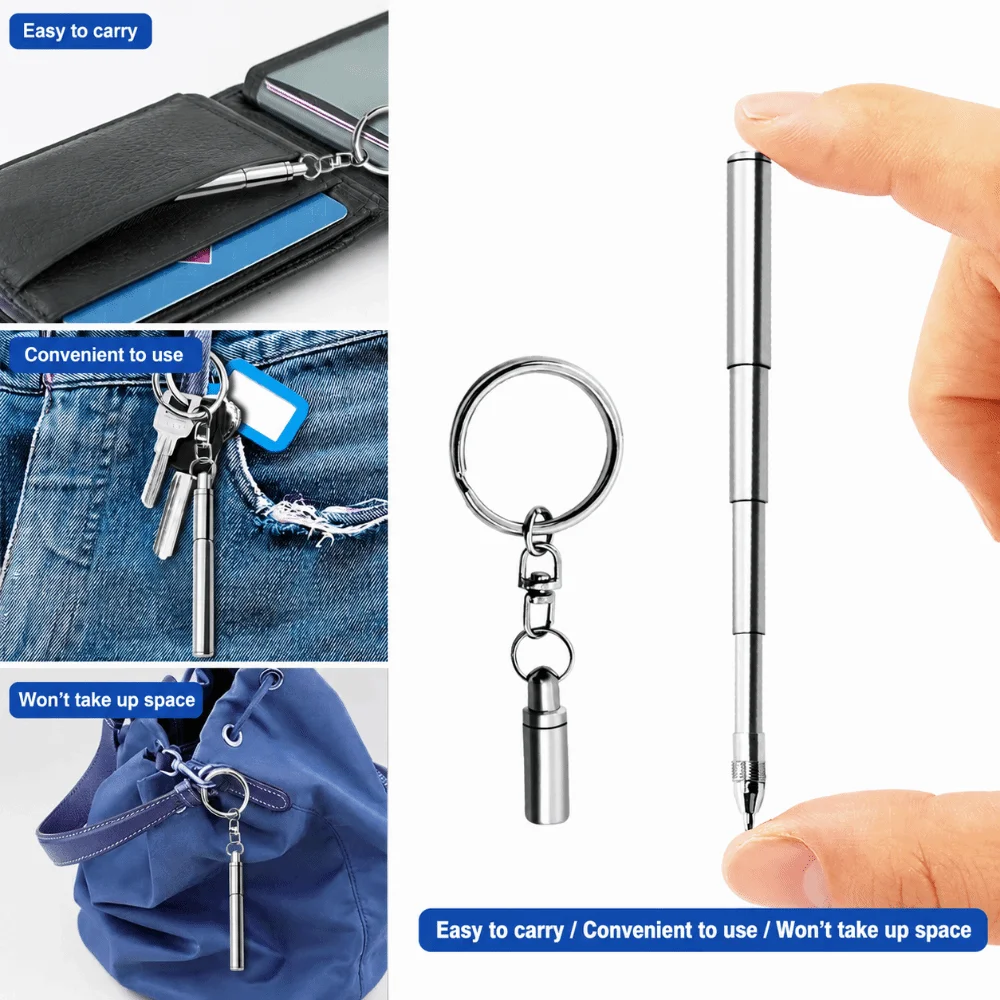High Quality Stainless Steel Telescopic Pen Tiny with Keychain Mini Keychain Pen Portable Retractable Ballpoint Pen Gift