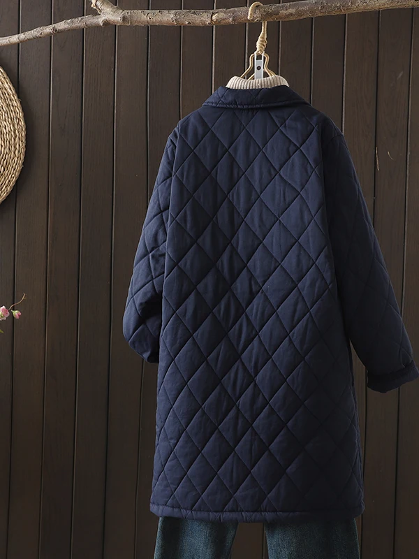 ملابس خارجية نسائية كورية فنية من القطن Jaet بياقة مربعة مرقعة بنمط ماسي ملابس خارجية متوسطة الطول #4