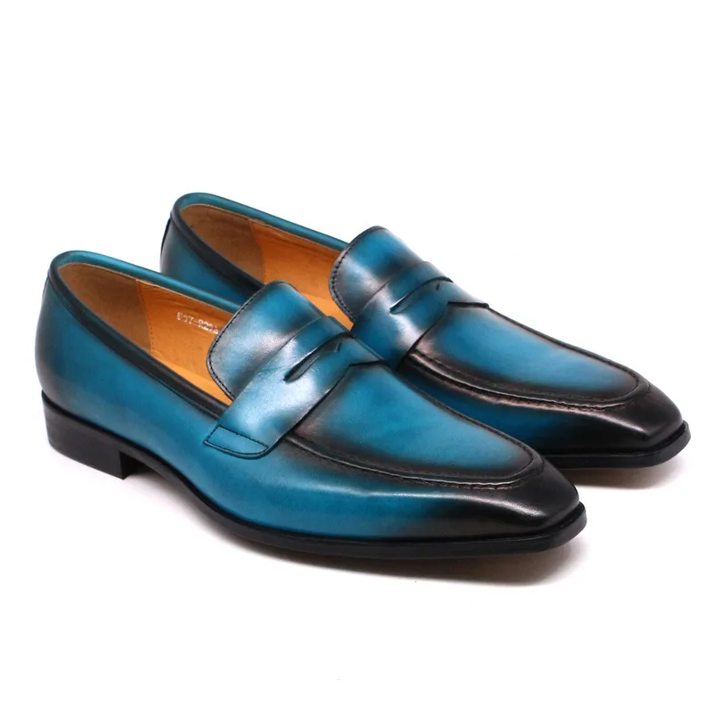 Men's Genuine Top Grain Leather Penny Loafers Breathable Slip-On Business Casual Shoes Cross-Border Flat Comfort Dress Footwear