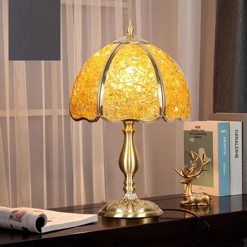 

French retro crystal table light luxury copper superior sense study bedroom bedside room decor atmosphere desk night light