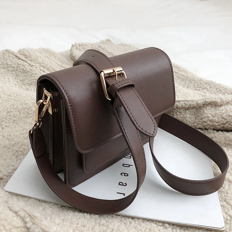 Simple Style Square Shoulder Bags for Women PU Leather Crossbody Messenger Bag Female Fashion Small Flap Handbag Purse