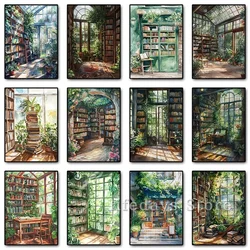 Vintage Greenhouse Library Bookish Books Plants Poster Canvas Printing Book Store Antique Wall Art Picture Reading Room Decor