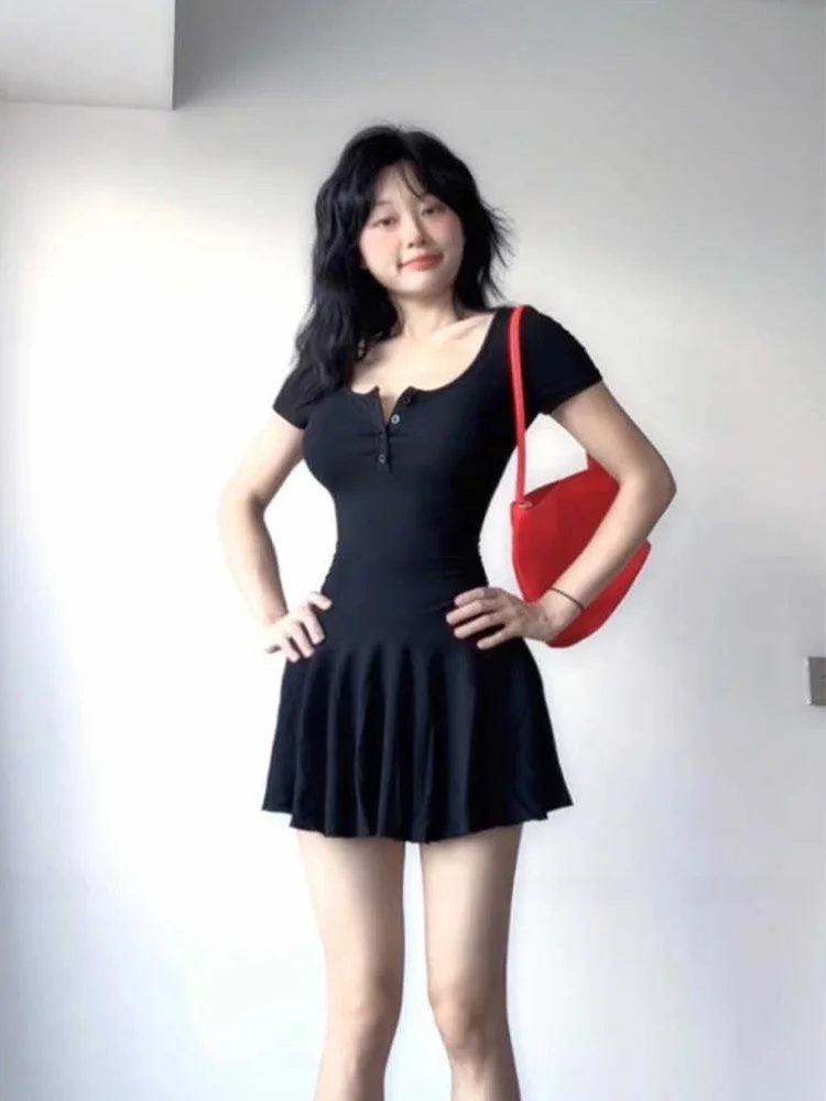 

XZY Pure Desire Slimming Square Collar Dr Women's plus Size ort Skirt High Waist Belted Korean Sle Summer Dr