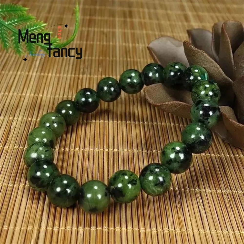 Natural Medicine King Stone Surowy kamień Polerowana bransoletka z jadeitu Żyta magnes Zielone okrągłe koraliki Prosta najlepiej sprzedająca się biżuteria