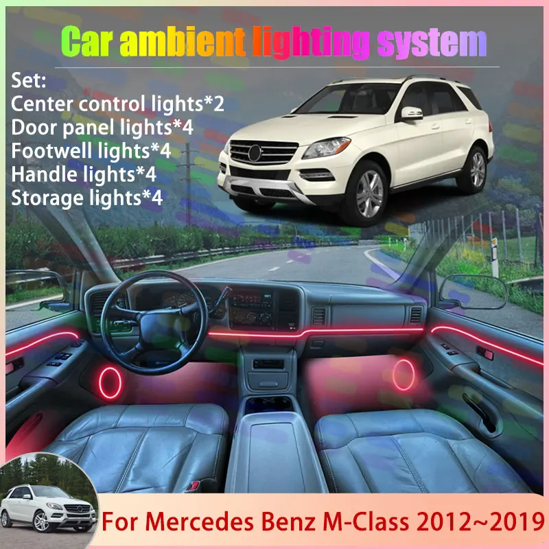 

Для Mercedes Benz M-Class GLE MK3 W166 2012 ~ 2019 2/18 в 1, автомобильная атмосферная лампа, RGB абажур, ансамбль, стример, атмосферный набор