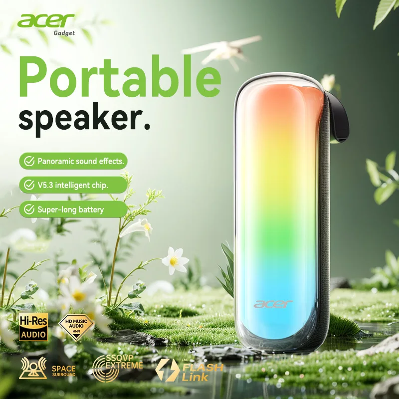Acer Osk253 Portable Wireless Bluetooth Speaker, with Built-In Dual Speakers and High-Definition Microphone, Supports Tf Card and Fm Radio Function, with Ambient Lighting, High-Quality Wireless Audio