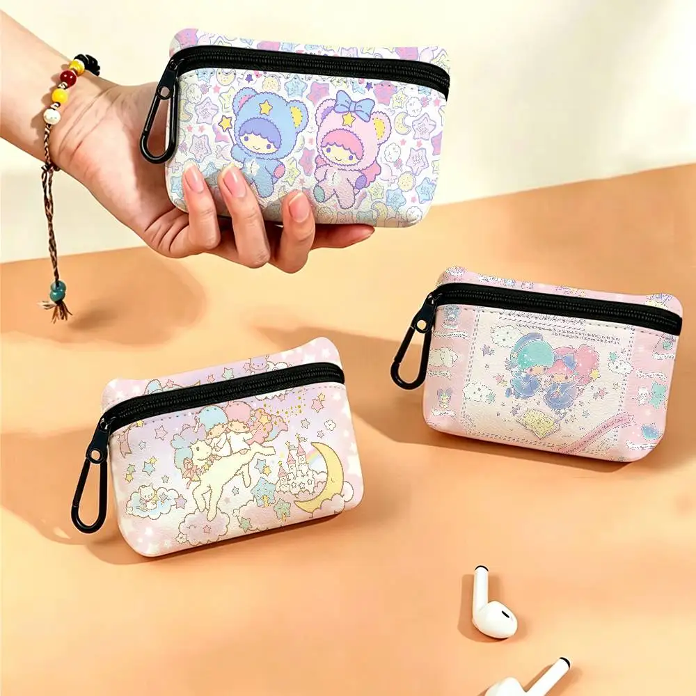 L-Little-Twin-Stars Dreamy-Kawaii Multifunctional Oxford Cloth Small Pouch With Hook Mini Coin Wallet Earbud Storage Bag