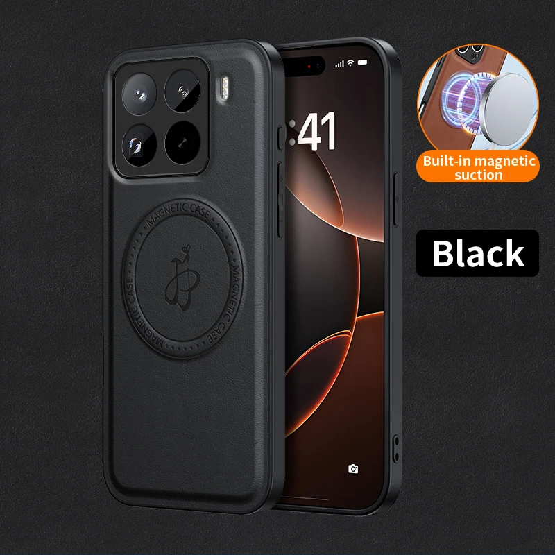 حافظة لهاتف Xiaomi Mi 15T Pro فاخرة من جلد البولي يوريثان غطاء خلفي مغناطيسي للشحن اللاسلكي لهاتف Xiaomi Mi 15T 14T Pro Shell