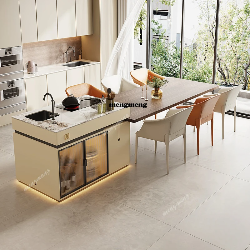 

Остров из массива дерева, обеденный стол, встроенный электрический телескопический многофункциональный стол для ресторана, встроенный стол, мебель для дома