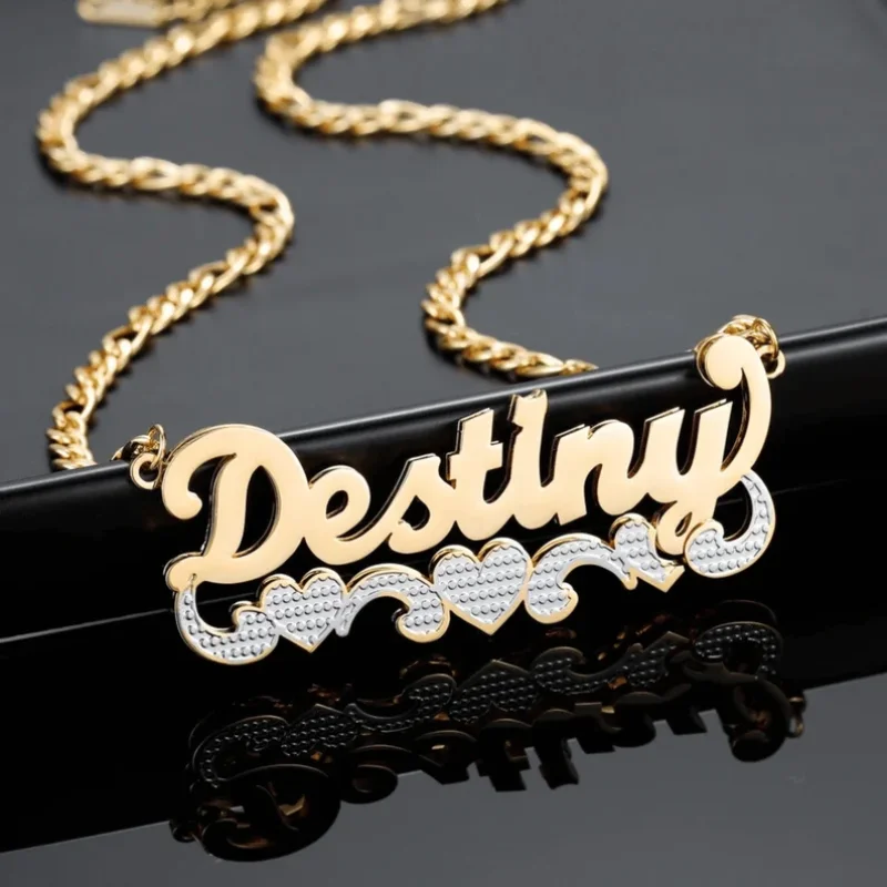 

Amaxer Custom Name Double Nameplate Necklace Personalized 3D Name Double Layer for Women Men Stainless Steel Jewelry Gifts