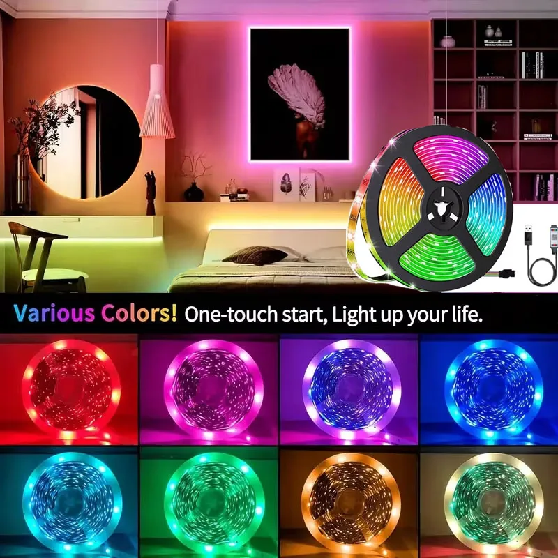 USB RGB LED Strip Light SMD 5050 Remote/Bluetooth APP Control Flexible Tape Diode Ribbon for TV Backdrop Living Room Bedroom