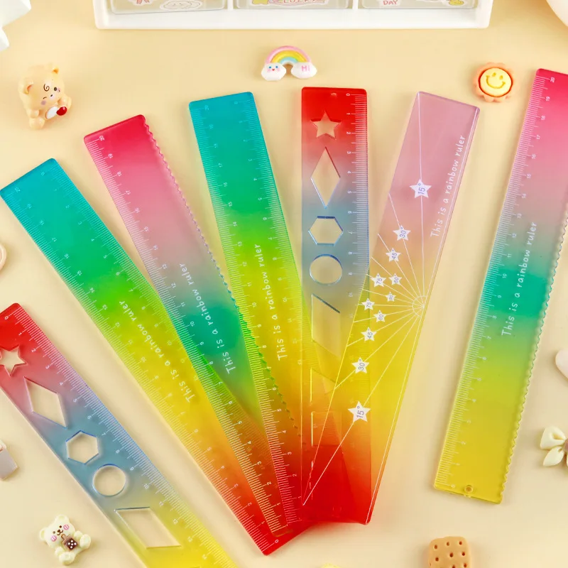 1/4Pcs Candy Color Multifunctional Ruler Transparent Wave Geometric Template Mini Palm Ruler Student Hand Account Stationery