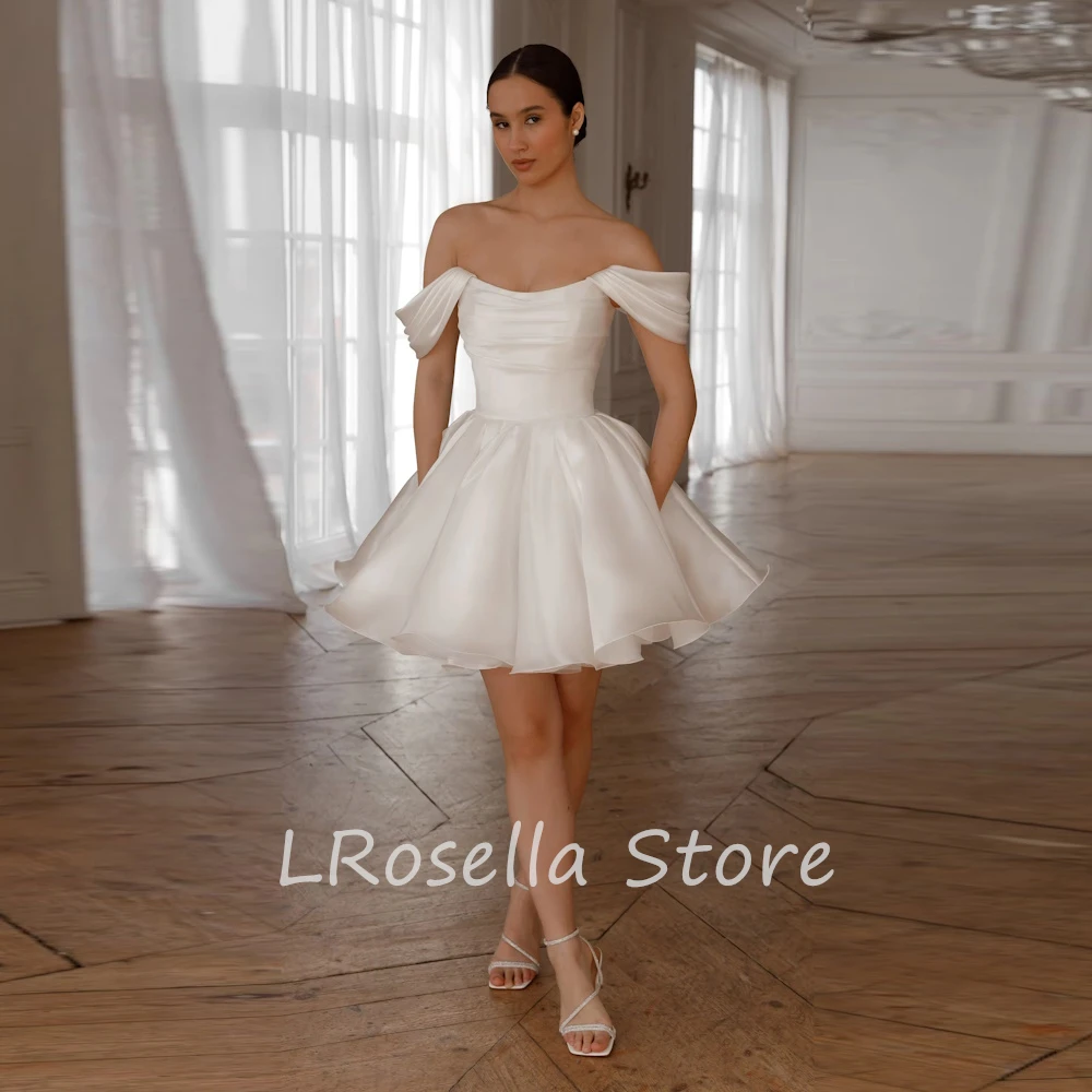 LRosella Wedding Dress Satin A-Line Backless Short Sleeve Pleated Mini-Length Elegant Exquisite Morden style Luxury  فساتي2024