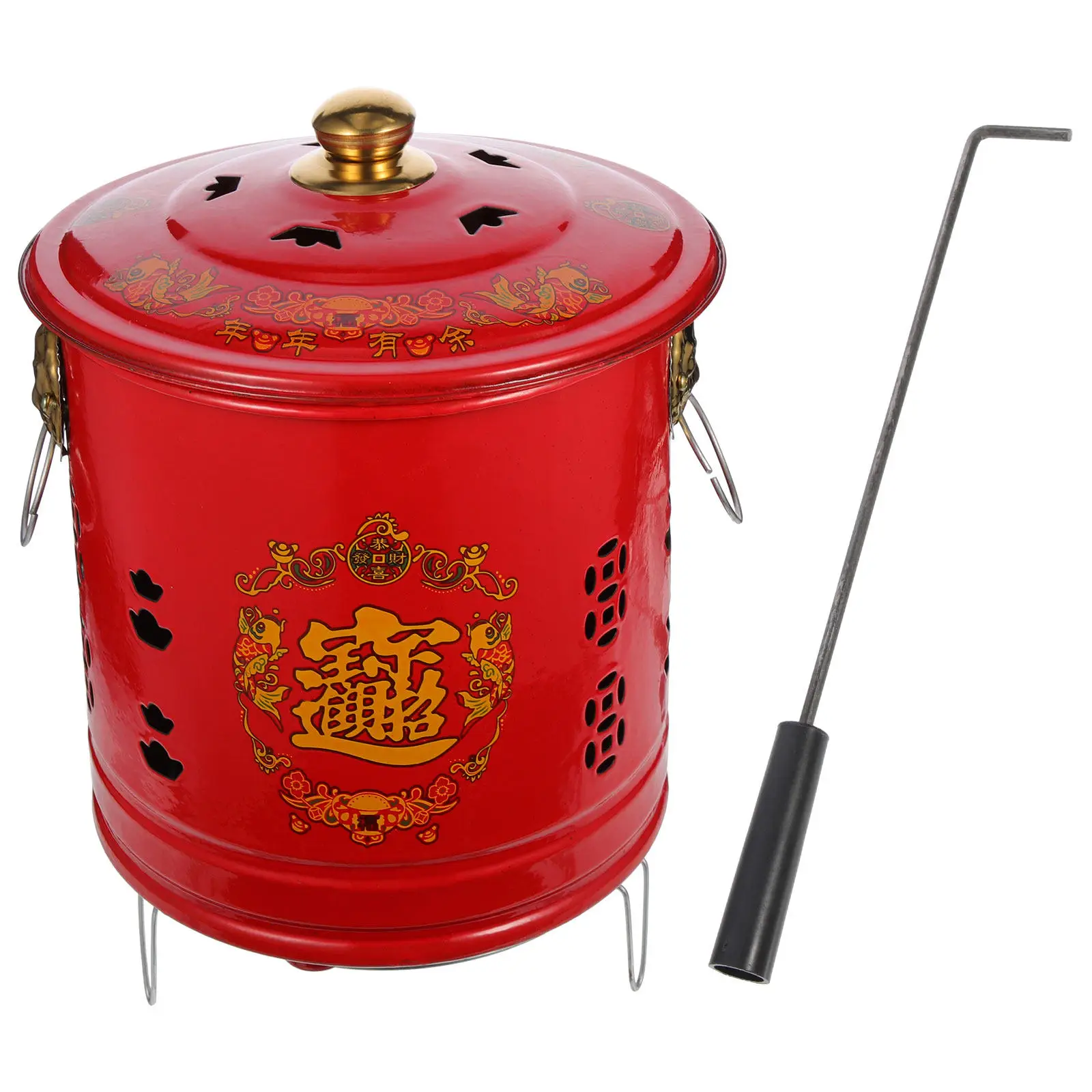 1pc Thick Enamel Burning Paper Bucket Barrel Outdoor Sturdy Heat Insulation Lid Design Hole Combustion Efficiency Burn for Yard