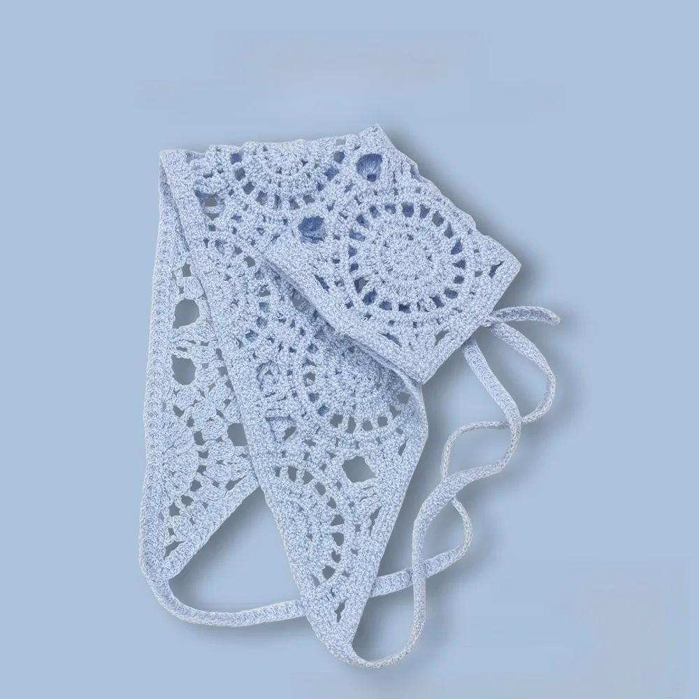 Solid Color Triangle Hair Scarf Sheer Mesh Hollow Knitted Headscarf Handmade Crochet Sweet Cute Strap Versatile Neck Scarf