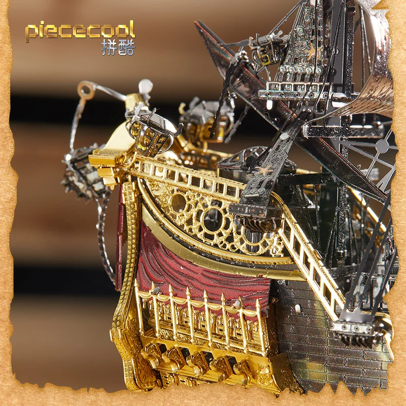 Piececool 3D Metal Puzzle The Queen Anne\'s Revenge Jigsaw Pirate Ship DIY Model Building Kits Toys for Teens Brain Teaser