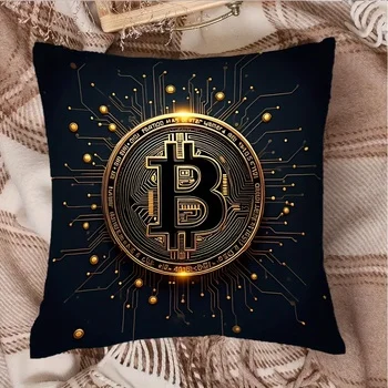 Peach Skin Bitcoin Crypto Currency Pillowcase 2D Flat Printed Circuit Board Cushion Case For Office Chair Gamer Room
