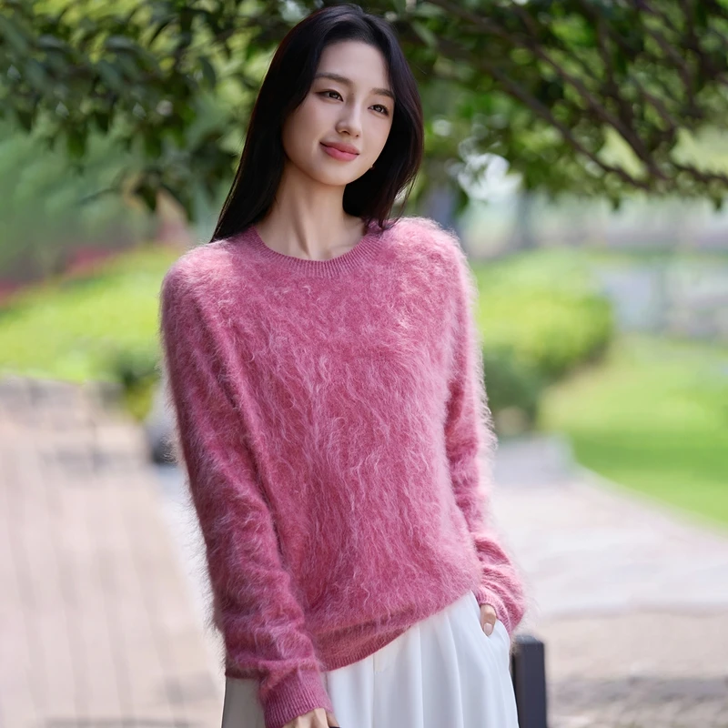 Women's Cashmere Velvet Process Sweater O-neck Natural Soft Pullover Autumn Winter Merino Wool Knitwear Bottoming Clothing Top