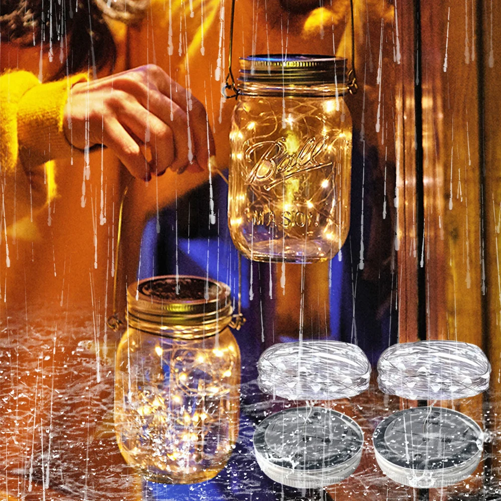 

Solar Power Mason Jar Lid Lights LED Waterproof Fairy Light Garlands DIY String Lights Garden Christmas Wedding bar hotel Decor