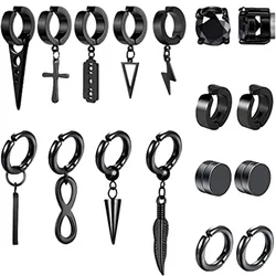 Clipe de aço inoxidável em brincos de argola para homens e mulheres, Fake Non Piercing, brinco magnético Dangle, Black Huggie Hoop, 1 pc