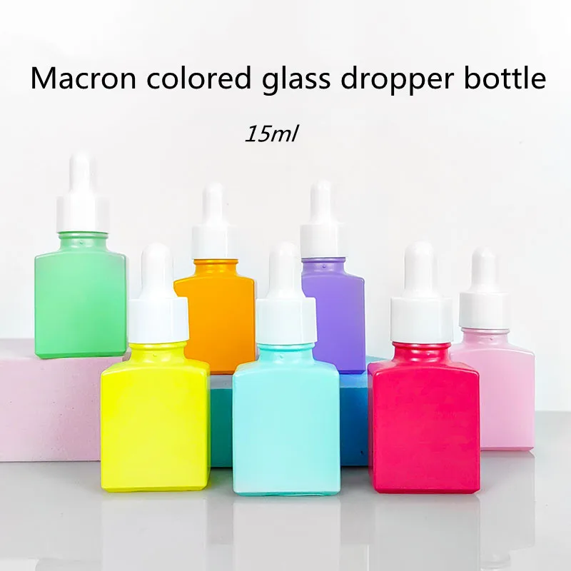 10/30/50pcs15ml Macaroon Colored Dropper Bottle Square Glass Essential Oil Bottle Empty Perfume Bottle Cosmetic Container