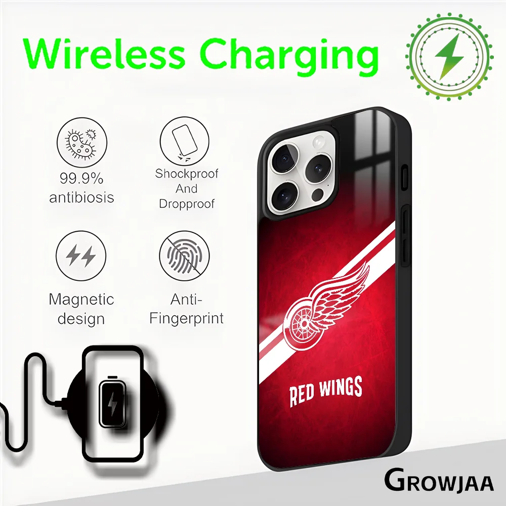 

Red Sports W-Wings Phone Case For IPhone 16 15 14 13 12 11 Pro Max Plus Mini Parody Magsafe Mirror Wireless Magnetic Cover