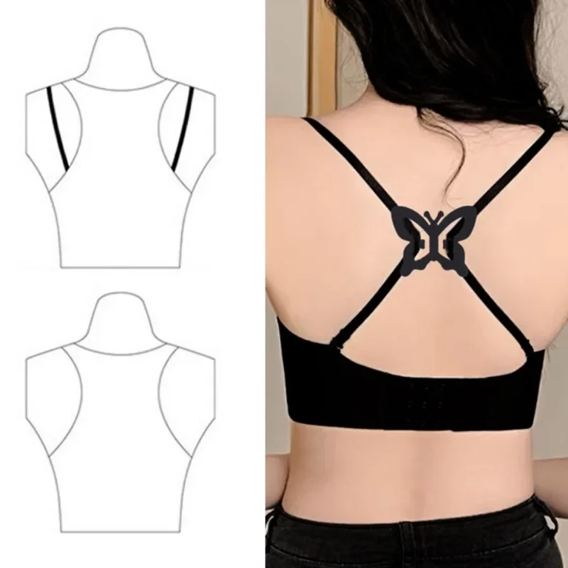 1-20Pcs Bra Buckle Shoulder Strap Non-slip Lingerie Transparent Plastic Butterfly Clip Cross Back Belt Adjustable Underwear Part