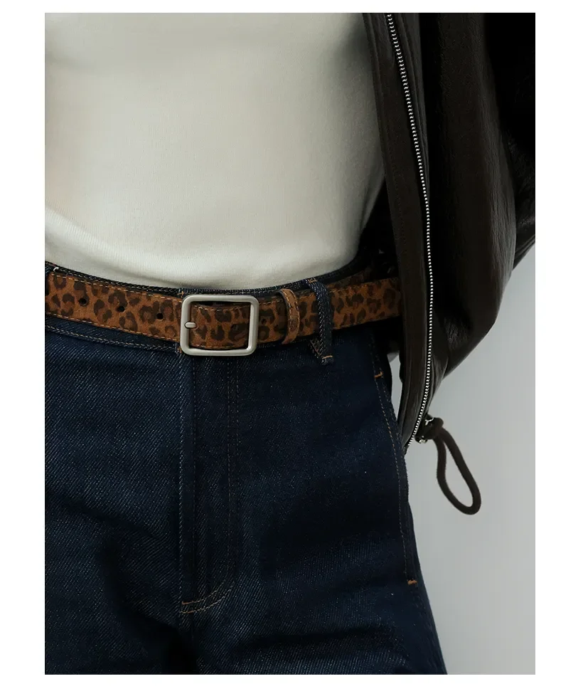 Damen-Gürtel mit Leopardenmuster, trendiger, schicker Wildledergürtel mit goldener/silberner Schnalle, modischer Y2K-Gürtel für Kleider, Röcke und Jeans – Detail 3