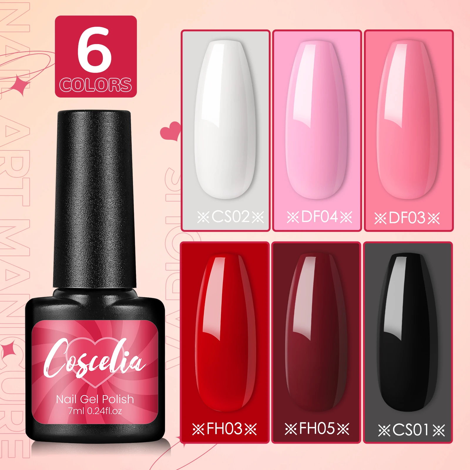 COSCELIA-Juego de esmaltes en Gel para uñas, lámpara para Base y capa superior, aceite de cutícula rosa y herramientas de manicura para principiantes, 6 colores