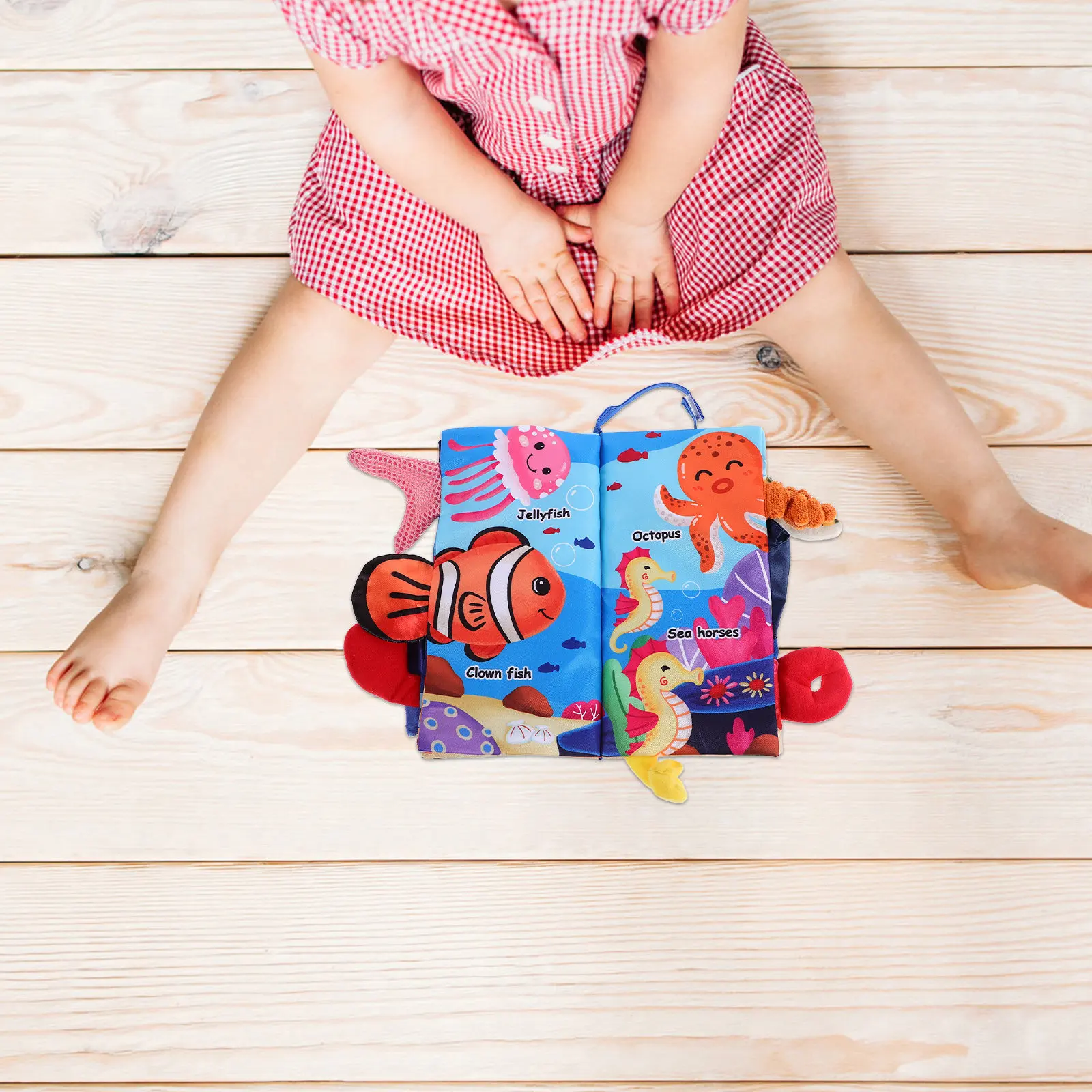 幼児用布製クリンクルブック 海洋動物テーマ ソフトブック 新生児向け 早期学習 発達スキル向上 ポータブル