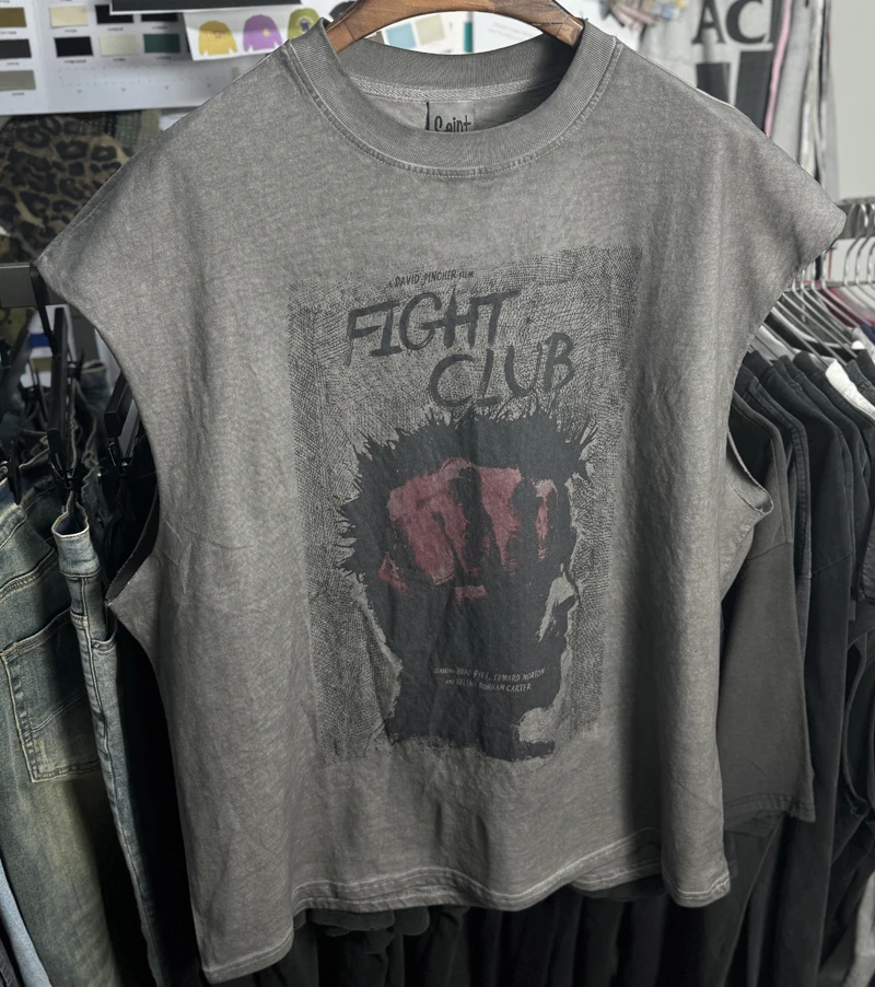 Washed FIGHT CLUB Tank Tops Vest Men Women Summer High Quality SAINT Oversized Sleeveless T-shirt