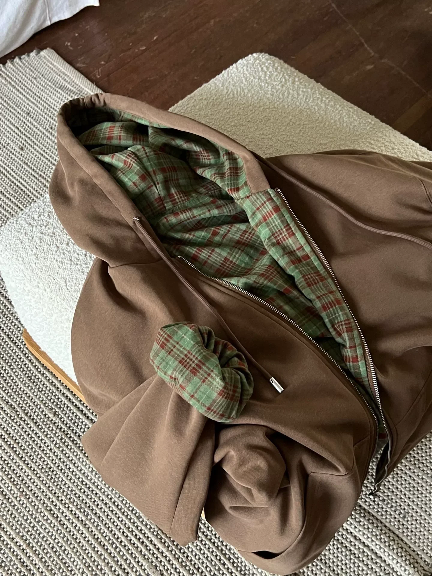 เสื้อสเวตเตอร์มีฮู้ดลายตารางสี - Vintage Zip Hoodie บทวิจารณ์และราคา