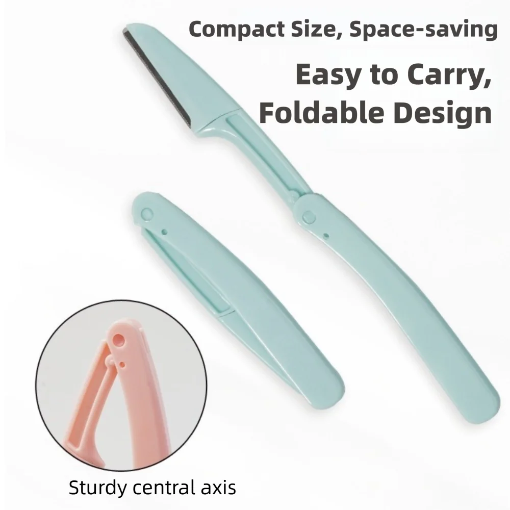 Professional Safe Folding Dermaplaning Tool for Face 3pcs Set Portable Eyebrow Trimmer Face Razor Personal Care
