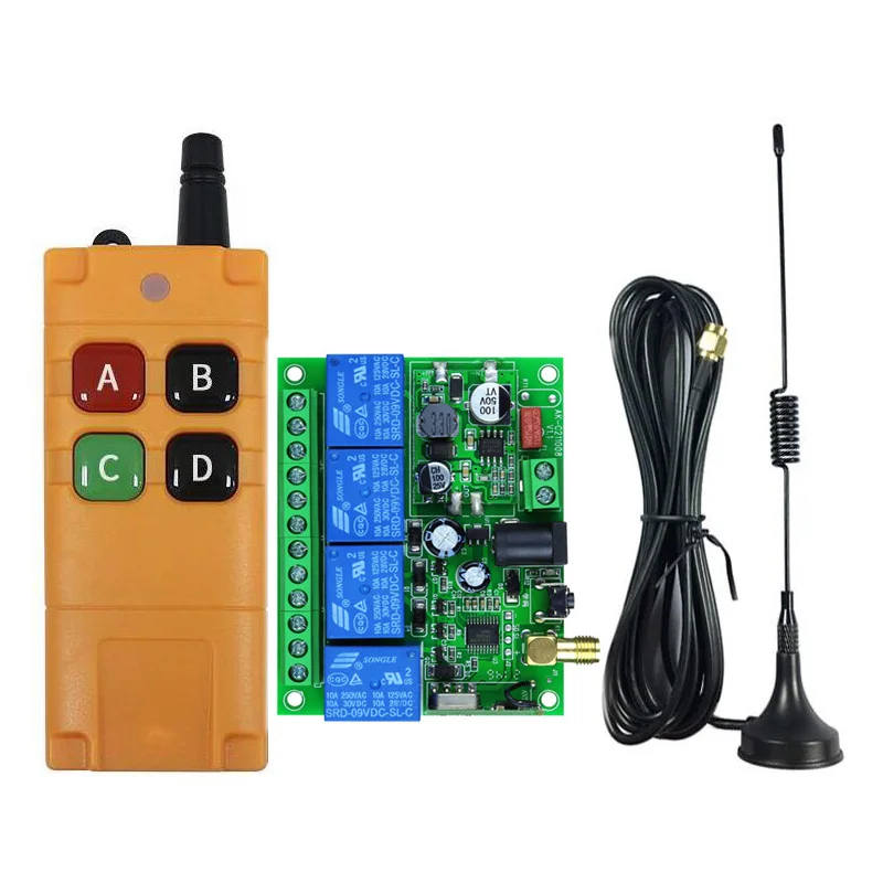 433MHZ RF Wireless DC12V 24V 10A  4channel Remote Control Switches  Receiver Transmitters Motor/Fan/Street Lamp Power On and Off