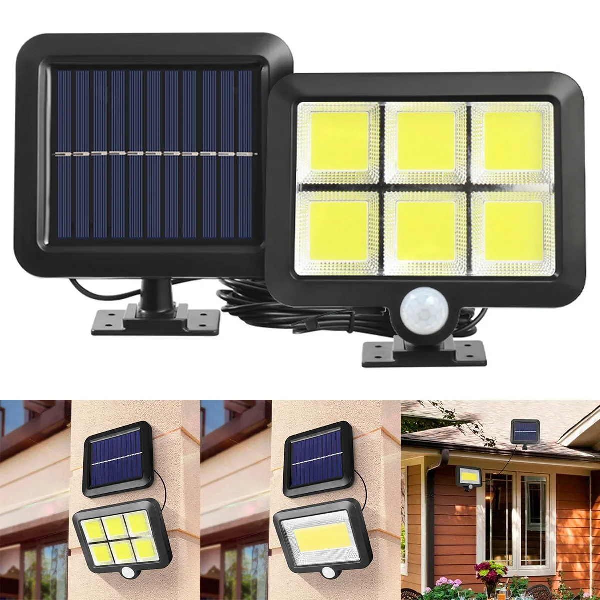 

Solar Powered Floodlight PIR Motion Sensor Outdoor Split Spotlight Garage Security Wall Lamp COB Emergency Garden Street Lights