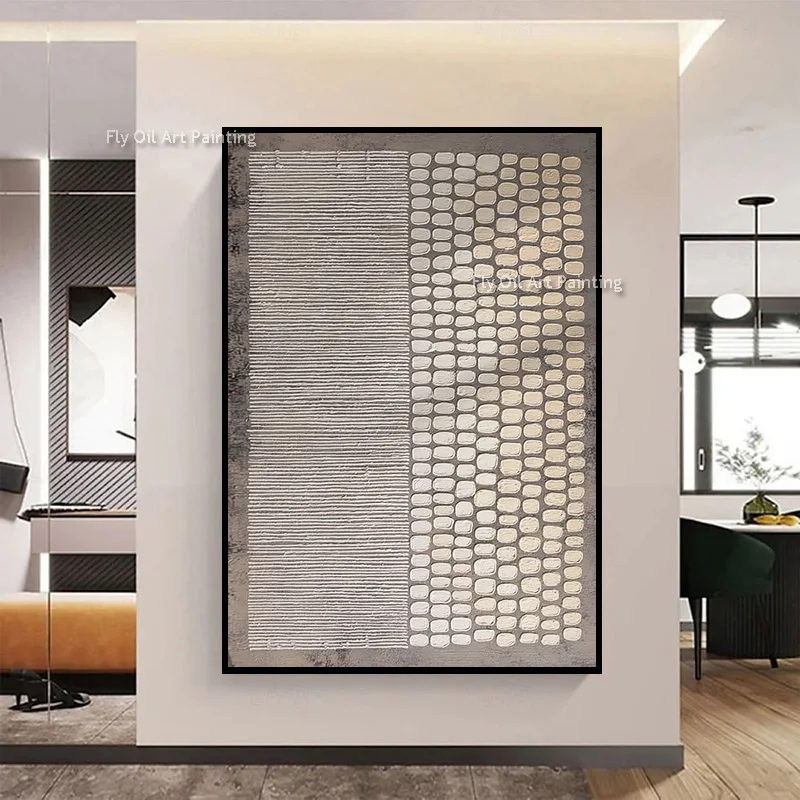 Original Hand Painted Gray Silver Vertical Canvas Art, Mixed Geometry Sculpture Texture Contemporary Minimal Wall Hanging