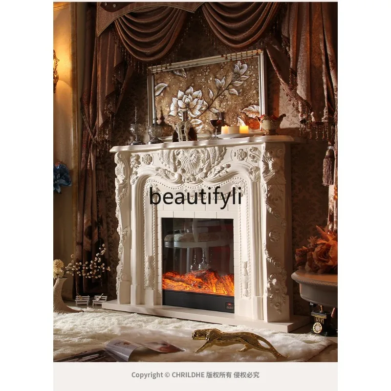 French Retro Electronic Simulated Flame Heating Fireplace Decorative Cabinet American European Style
