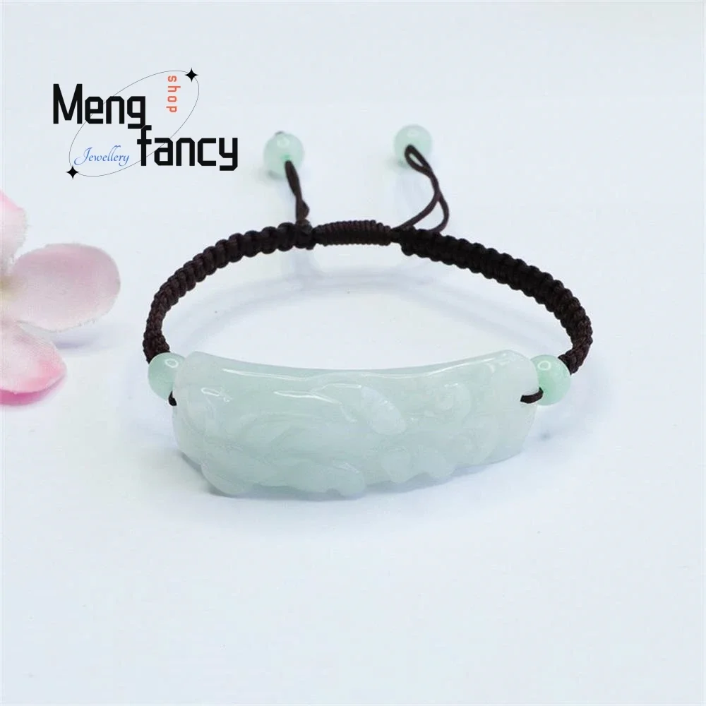 

Natural Jadeite Icy Pixiu Hand Plaque Hand Knitting Exquisite Elegant Simple High-grade Bracelet Couple Fashion Luxury Jewelry