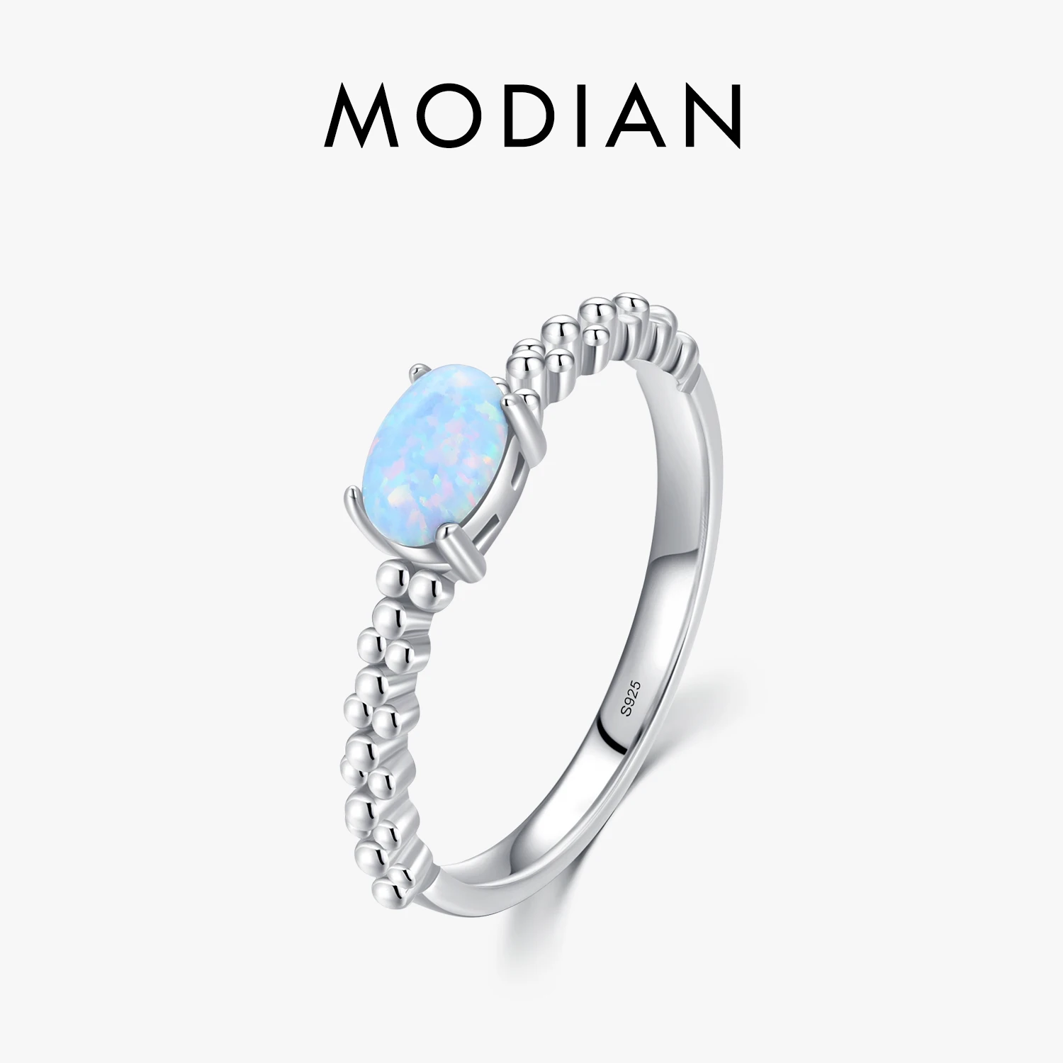 MODIAN Genuine 925 Sterling Silver Natural Oval Opals Original Design Finger Rings For Women Fashion Fine Jewelry Accessories