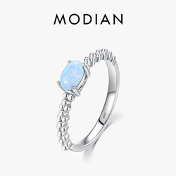 MODIAN Genuine 925 Sterling Silver Natural Oval Opals Original Design Finger Rings For Women Fashion Fine Jewelry Accessories