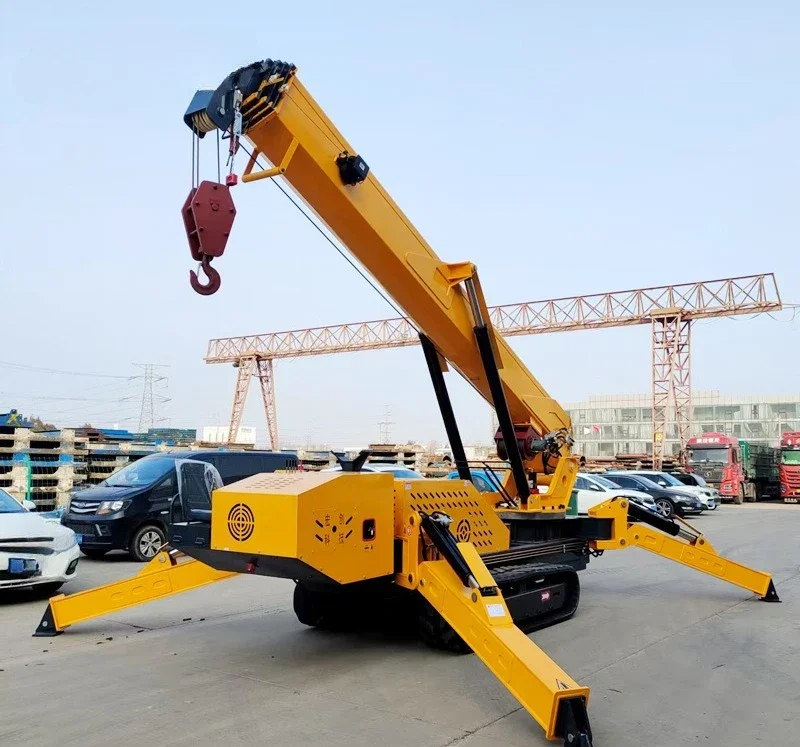 Straight arm remote control 12 tons spider crawler crane 1 small space operation